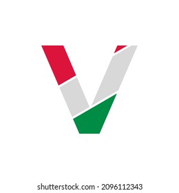Initial Letter V Paper Cutout with Italian Flag Color Logo Design Template