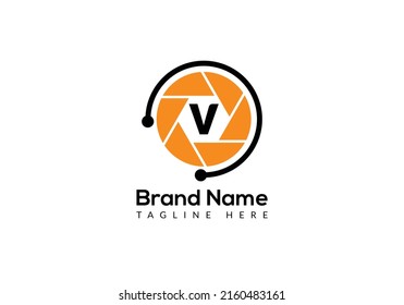 Initial Letter V Photography Logo Camera lens Concept. Photography Logo Combined V Letter Camera Sign Logo