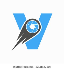 Initial Letter V Photography Logo Camera Lens Concept. Photography Symbol Template