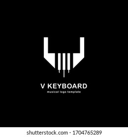 Initial Letter v Piano symbol Logo Design. Modern monogram logo template isolated on grey background. Vector Illustration.