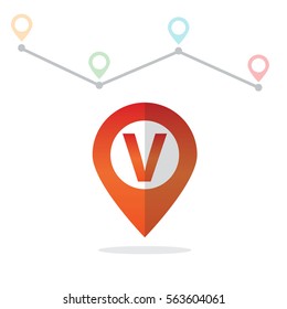 Initial Letter V With Pin Location Logo on Maps