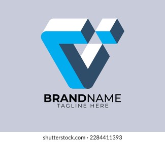 initial letter of V I R D L as 3d geometric shape in flat color rendering