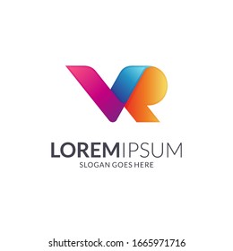 Initial letter V and R logo, VR monogram 3d gradient vibrant glossy colors
