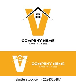 Initial letter V real estate logo vector, initial letter V house logo