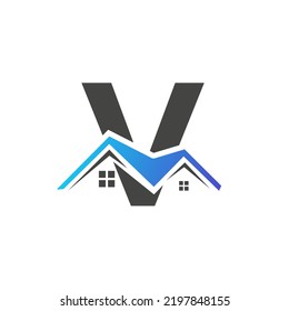 Initial Letter V Real Estate Logo With House Building Roof  For Investment and Corporate Business Template