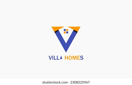 Initial Letter V Real Estate Logo on White Background. Flat Vector Logo Design Element for Construction Architecture Building Logo.