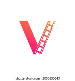 Initial Letter V with Reel Stripes Filmstrip for Film Movie Cinema Production Studio Logo Inspiration