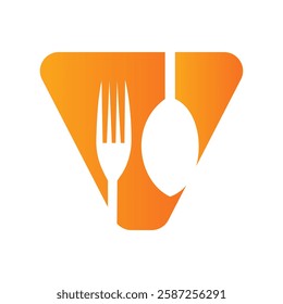 Initial Letter V Restaurant Logo Design Concept With Fork and Spoon Symbol