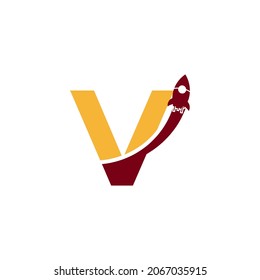Initial Letter V with Rocket Logo Icon Symbol. Good for Company, Travel, Start up and Logistic Logos