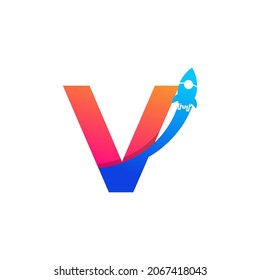 Initial Letter V with Rocket Logo Icon Symbol. Good for Company, Travel, Start up and Logistic Logos