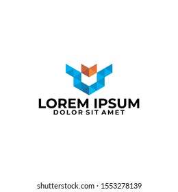 Initial letter V S logo template with modern low poly triangle and building simplicity illstration in flat design pictogram symbol