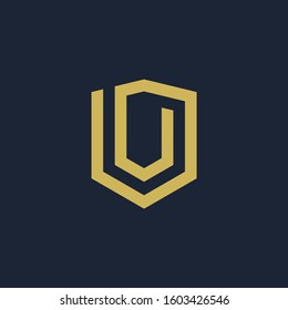 initial Letter V with Shield frame line art element. Shield Line geometry  for Security logo. Logo Icon Template for Web and Business Card, Letter Logo Template on Black Background. - vector
