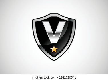 Initial letter V with shield icon logo design vector illustration. Shield with monogram alphabet