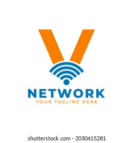 Initial Letter V with Signal Sign Logo Branding Identity Logo Design Template