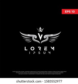 initial letter v silver wing logo. modern icon, template design