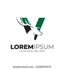 Initial Letter V Simple Deer Head Logo Design Vector Illustration Background