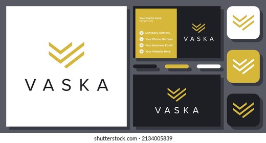 Letra inicial V oro Simple Minimalista Elegante diseño de logotipo de monograma moderno con tarjeta de visita
