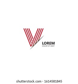 Initial letter v sliced uppercase modern logo design template elements. Red letter Isolated on white background. Suitable for business, consulting group company.