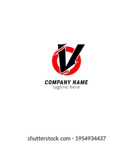 Initial letter V sliced uppercase modern logo design template elements. Black letter with red circle isolated on white background. Suitable for business, consulting group, company logo