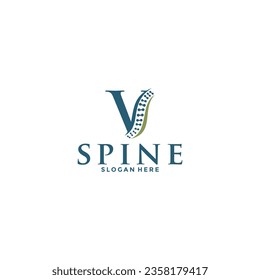 initial Letter V and spine logo vector, Chiropractic Logo design icon template