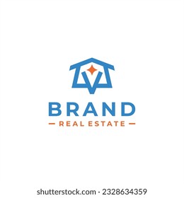 initial letter v star real estate logo