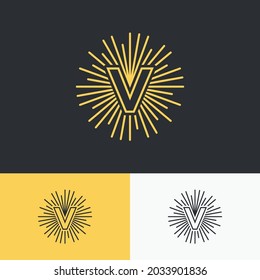 initial letter v with sun symbol logo design. minimal vector graphic alphabet template.