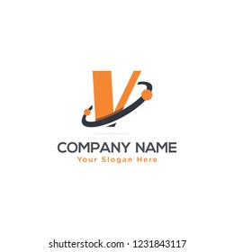 Initial Letter V Swoosh Orbit Logo Designs Vector Orange Colors in White Backgrounds