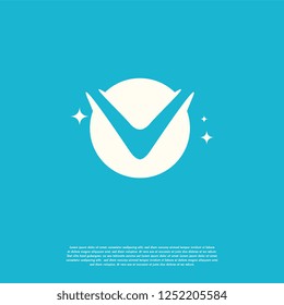 Initial Letter V Swoosh Orbit Logo Designs Vector, V Initial Logo for kids logo template in blue background, Logo symbol icon