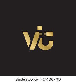 Initial letter v t linked lowercase logo design template elements. Gold letter Isolated on black  background. Suitable for business, consulting group company.