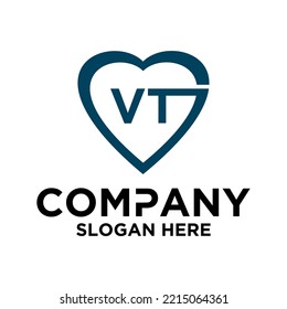Initial letter v t in love shape logo vector design