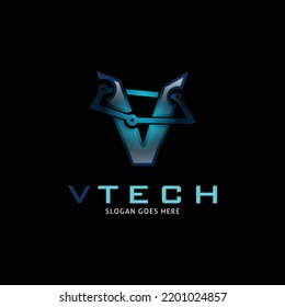 Initial Letter V Tech Icon Vector Logo Template Illustration Design