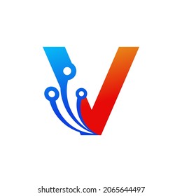 Initial Letter V Technology Logo Design Template Element