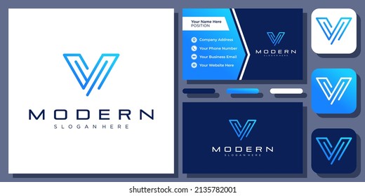 Initial Letter V Technology Modern Futuristic Minimal Monogram Vector Logo Design with Business Card
