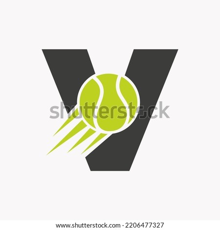 Initial Letter V Tennis Logo Concept With Moving Tennis Ball Icon. Tennis Sports Logotype Symbol Vector Template