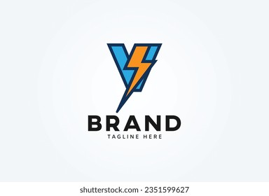 Initial Letter V Thunder Logo. letter V with thunder bolt icon combination isolated on white background. Flat style Logo Design Template element. vector illustration