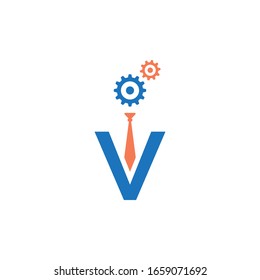 Initial Letter V with tie and gear