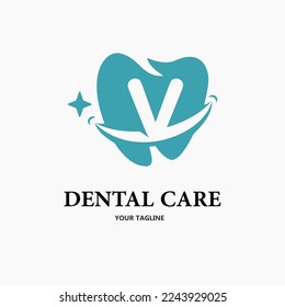 Initial Letter v with Tooth and Smile Icon for Dental Health Care and Dental Clinic, Dentistry Business Logo Idea Template