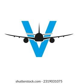 Initial Letter V Travel Logo Design Based Alphabet Flat Modern Concept Vector Template