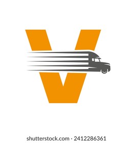 Logo De La Letra Inicial V Camión Para Símbolo De Transporte. Logotipo de transporte