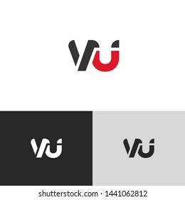 Initial Letter v u linked lowercase logo design template elements. Red letter Isolated on black white grey background. Suitable for business, consulting group company.