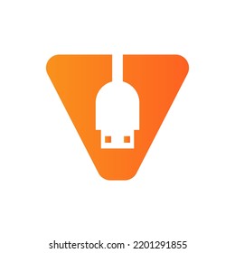 Letra inicial V Diseño de símbolo USB. Vector de iconos de cable USB de conexión de equipo