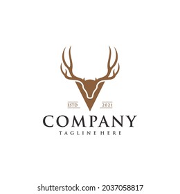 initial letter V vector icon logo with deer head design.
