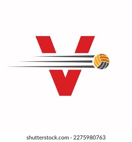 Initial Letter V Volleyball Logo Design Sign. Volleyball Sports Logotype