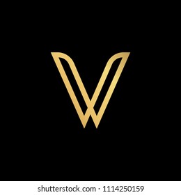 Initial letter V VV minimalist art logo, gold color on black background