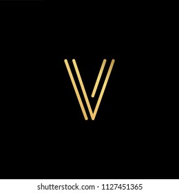 Initial letter V VV minimalist art logo, gold color on black background