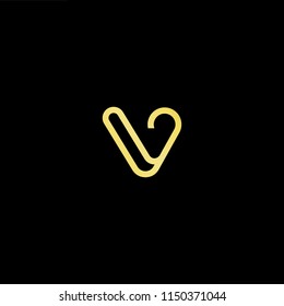 Initial letter V VV minimalist art monogram shape logo, gold color on black background