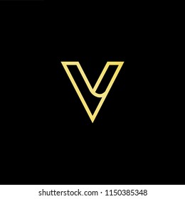 Initial letter V VV minimalist art monogram shape logo, gold color on black background