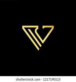 Initial letter V VV minimalist art logo, gold color on black background.