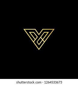 Initial letter V VV minimalist art logo, gold color on black background.