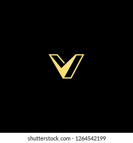 Initial letter V VV minimalist art logo, gold color on black background.